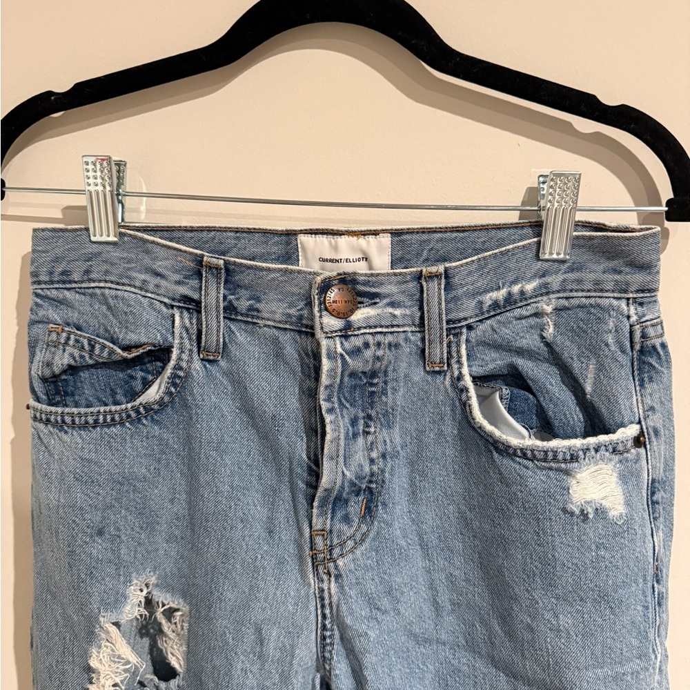 Current/Elliott Original Straight Ripped Jeans - Picture 3 of 8